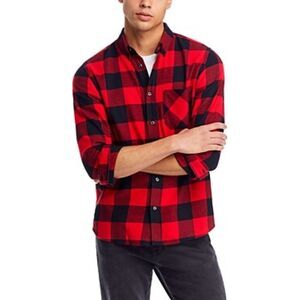 HUGO BOSS Shirt Mens XL Red Buffalo Plaid Button Flannel Red Label ERMANN $148